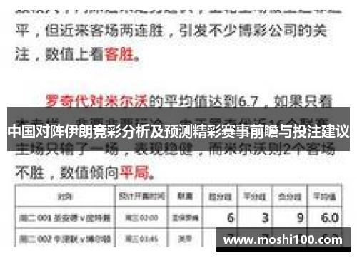 中国对阵伊朗竞彩分析及预测精彩赛事前瞻与投注建议